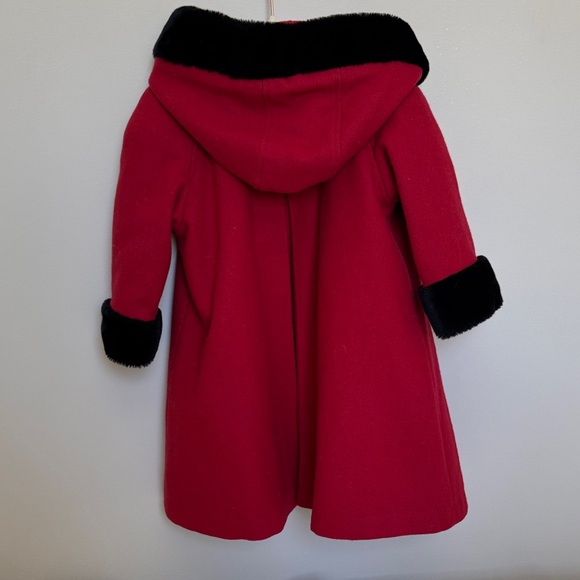 100% wool Red Kids Coat with Black faux fur Accents - Picture 5 of 16